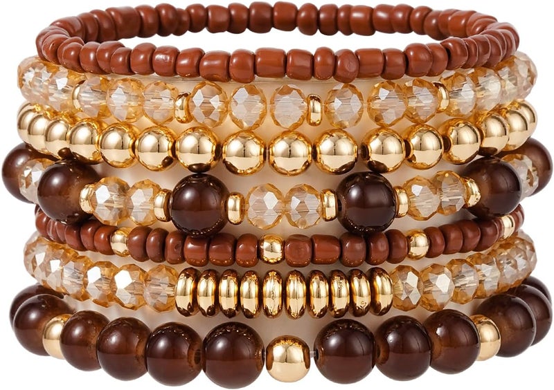 Aigrnc Boho Beaded Stretch Bracelets For Women Stackable Crystal Gold Plated Beaded Bracelets Set Trendy Handmade Friendship Braeclet Jewelry Gifts - Image 1